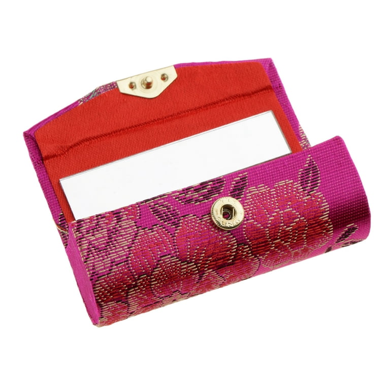 5 Pieces Lipstick Case Holder With Mirror,Chinese Traditional Flower Design  Makeup Jewelry Holder Box Lip Carry Case Travel Random Color 