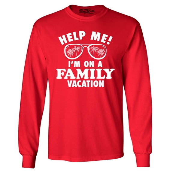 Shop4Ever Men's Help Me! I'm On A Family Vaction Funny Long Sleeve Shirt Large Red