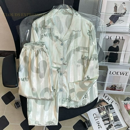 

QWZNDZGR Spring Elegant Ladies Faux Silk Polyester Pajama Sets Sexy Homewear Womens Casual Luxury Pajamas Panda Pajamas Female Sleepwear
