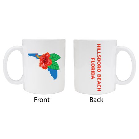 

Hillsboro Beach Florida Souvenir White Coffee Mug Hibiscus Design 2-Pack