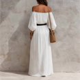 thumbnail image 4 of Morttic Women's Boho Solid Color Off Shoulder Maxi Dress with Side Slit – Puff Sleeve Casual Long Dress, No Belt Included White，S, 4 of 5