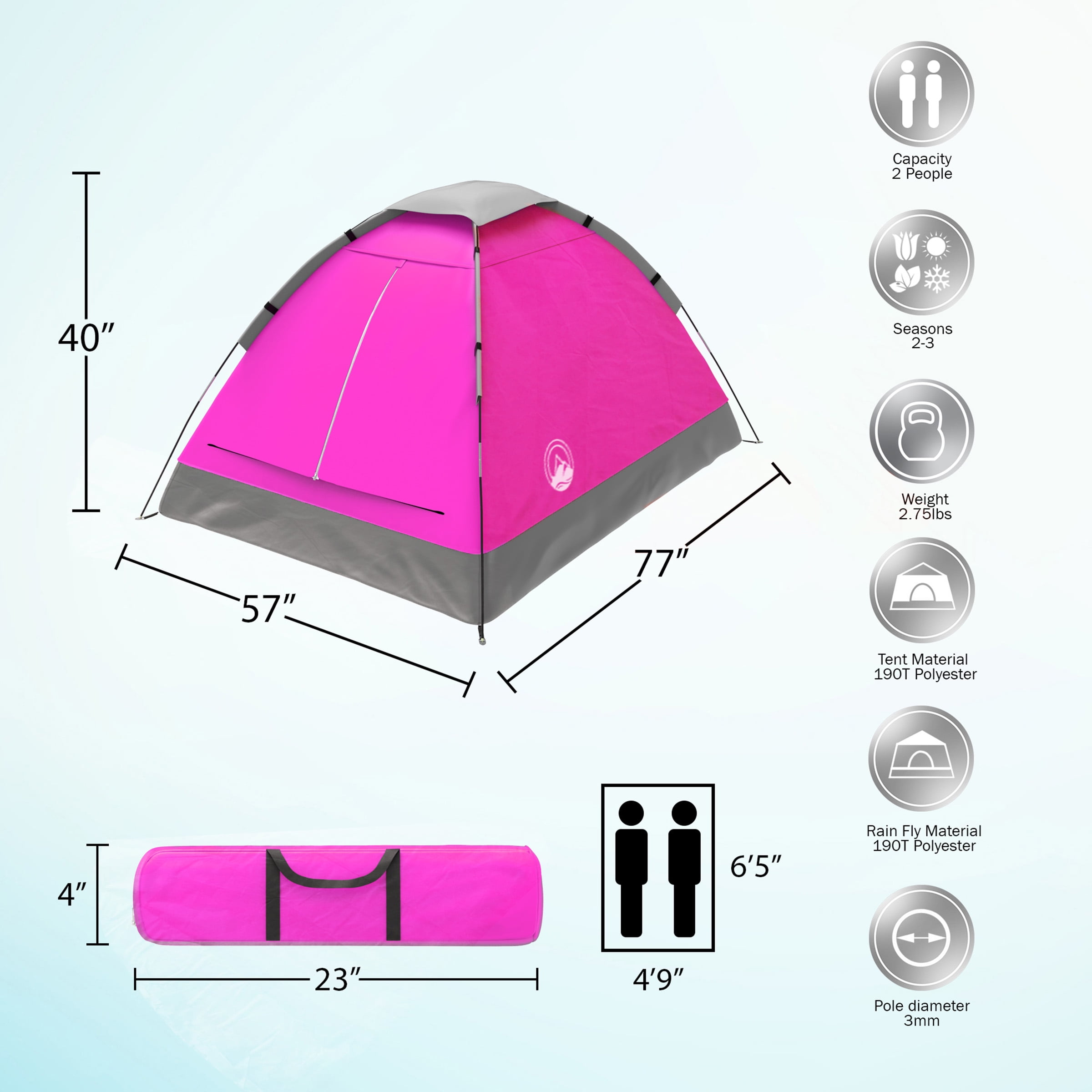 2-Person Dome Tent with Rain Fly & Carry Bag by Wakeman Outdoors