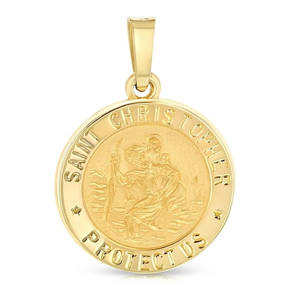 Ioka-14K Yellow Gold Religious St. Christopher Charm Pendant For Necklace or Chain