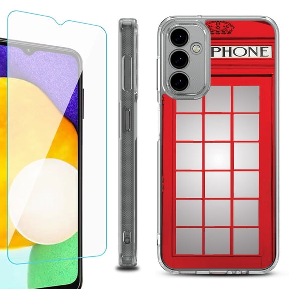 Shockproof Bumper Phone Case for Samsung Galaxy A14 5G, with Tempered Glass Screen Protector, by OneToughShield ® - Phone Booth Red