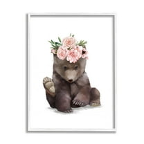 Stupell Industries Adorable Brown Bear Floral Crown Chic Forest Animal, 16 x 20, Designed by Ziwei Li