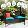 thumbnail image 5 of Costway Patio Rattan Conversation Set Seat Sofa Cushioned Loveseat Chairs Turquoise, 5 of 11