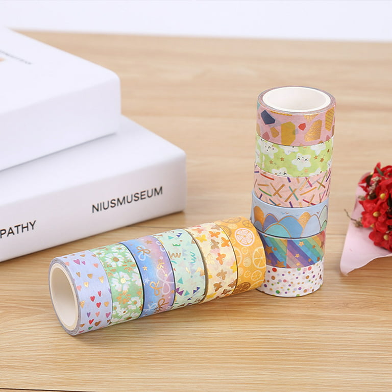 Washi Tape,12 Rolls Washi Tape Set Decorative Washi Tape Cute Gold Foil  Flower,15mm X 3m