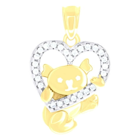 10kt Two-tone Gold Womens Cubic-Zirconia Teddy Bear Heart Charm Pendant