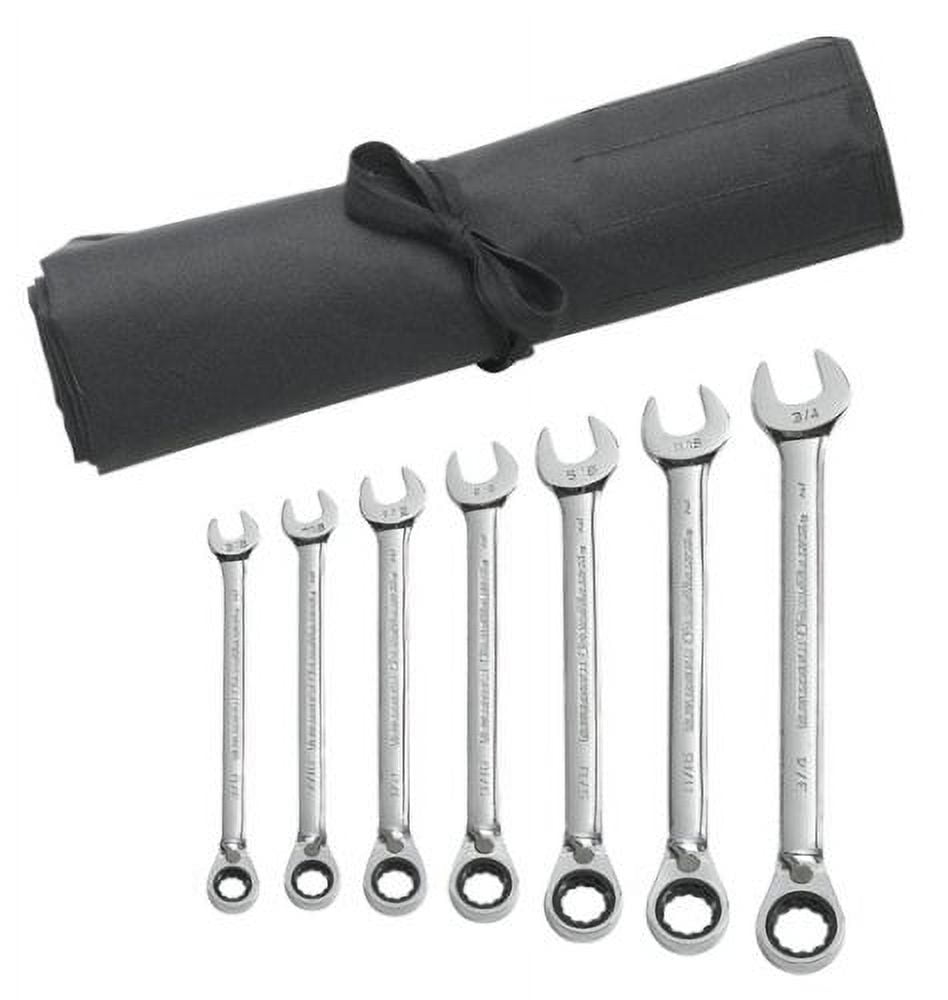 GearWrench 7 Pc. 12 Point Reversible Ratcheting Combination SAE Wrench Set with Tool Roll