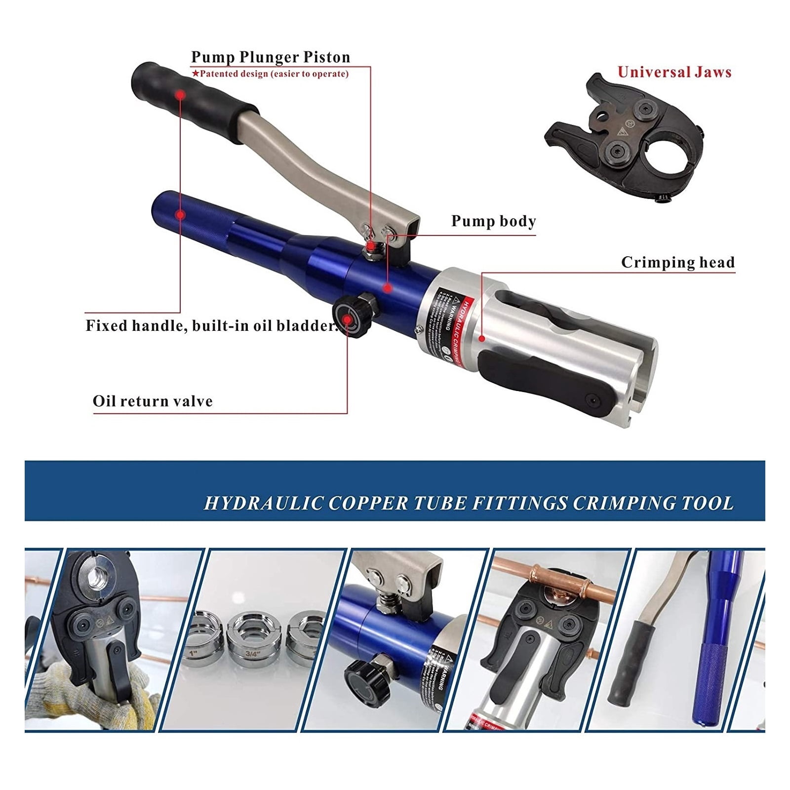 Hydraulic Copper Pipe Press Tool Copper Fitting Pipe Reparing Tool Pex Clamping Tool With U, Th, M, V Dies ,Comfortable Operation