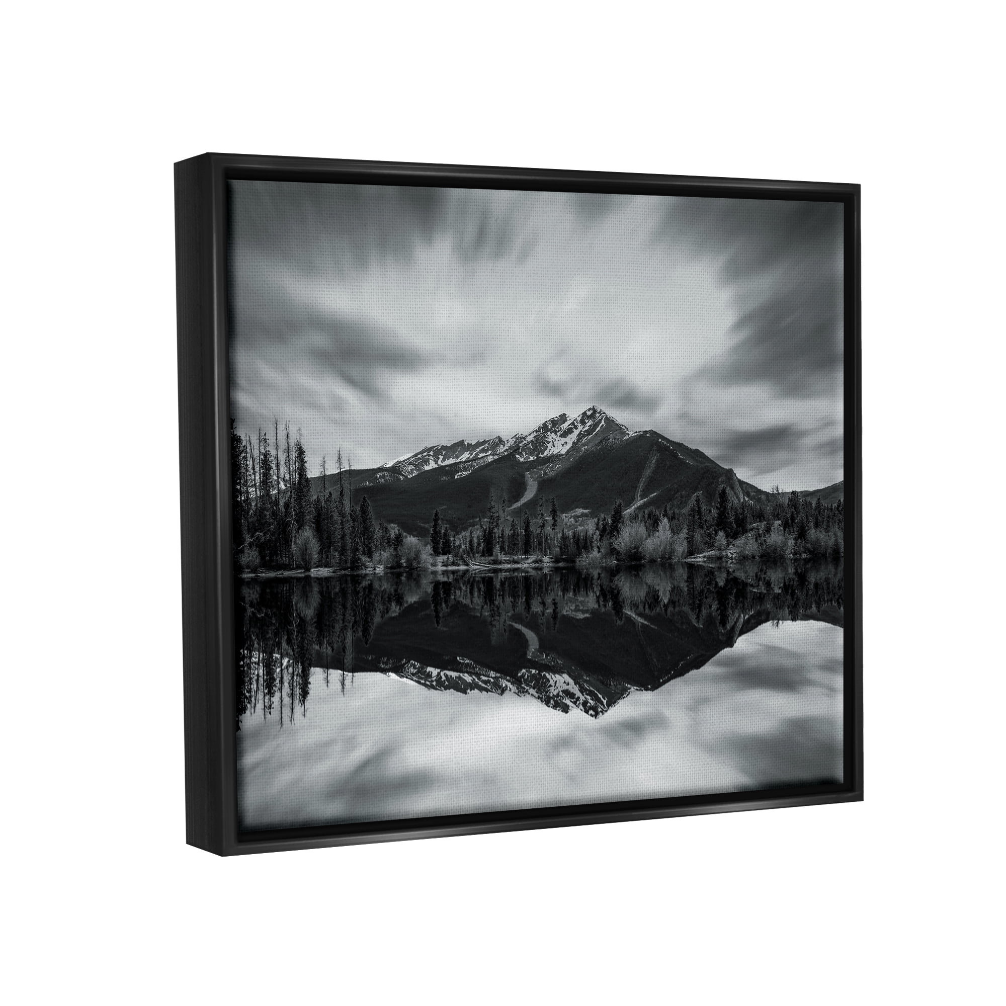 Stupell Industries Mountain Peak Reflection Landscape Photography Black Floater Framed Canvas Art Print Wall Art, 31 x 25
