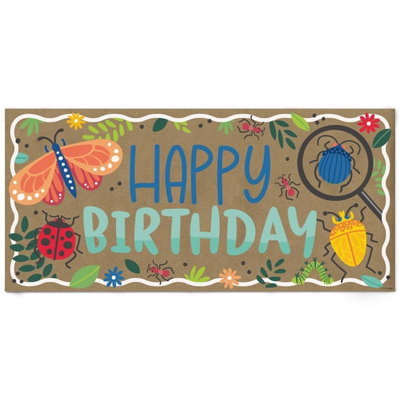 Big Dot of Happiness Buggin' Out Birthday Kraft Paper Banner, Colorful Insects and Bug-Themed Happy Birthday Party Banner, Printed Brown Paper Party Sign Decoration – 1 Count