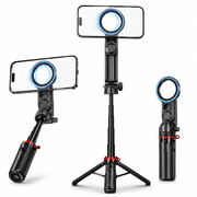 Magnetic Selfie Stick Tripod, 4-in-1 Phone Holder with Remote, 360°Rotatable Travel Phone Tripod Stand Compatible for iPhone /Android, Video Recording & Vlogging