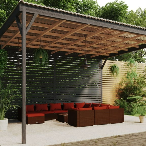 vidaXL 12 Piece Patio Lounge Set with Cushions Poly Rattan Brown, 3102715