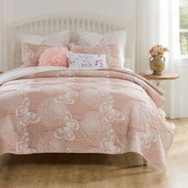 Greenland Home Fashions Mariposa Blossom and Butterfly Pink Matelassé Reversible Coverlet Set, 2-Piece Twin/XL