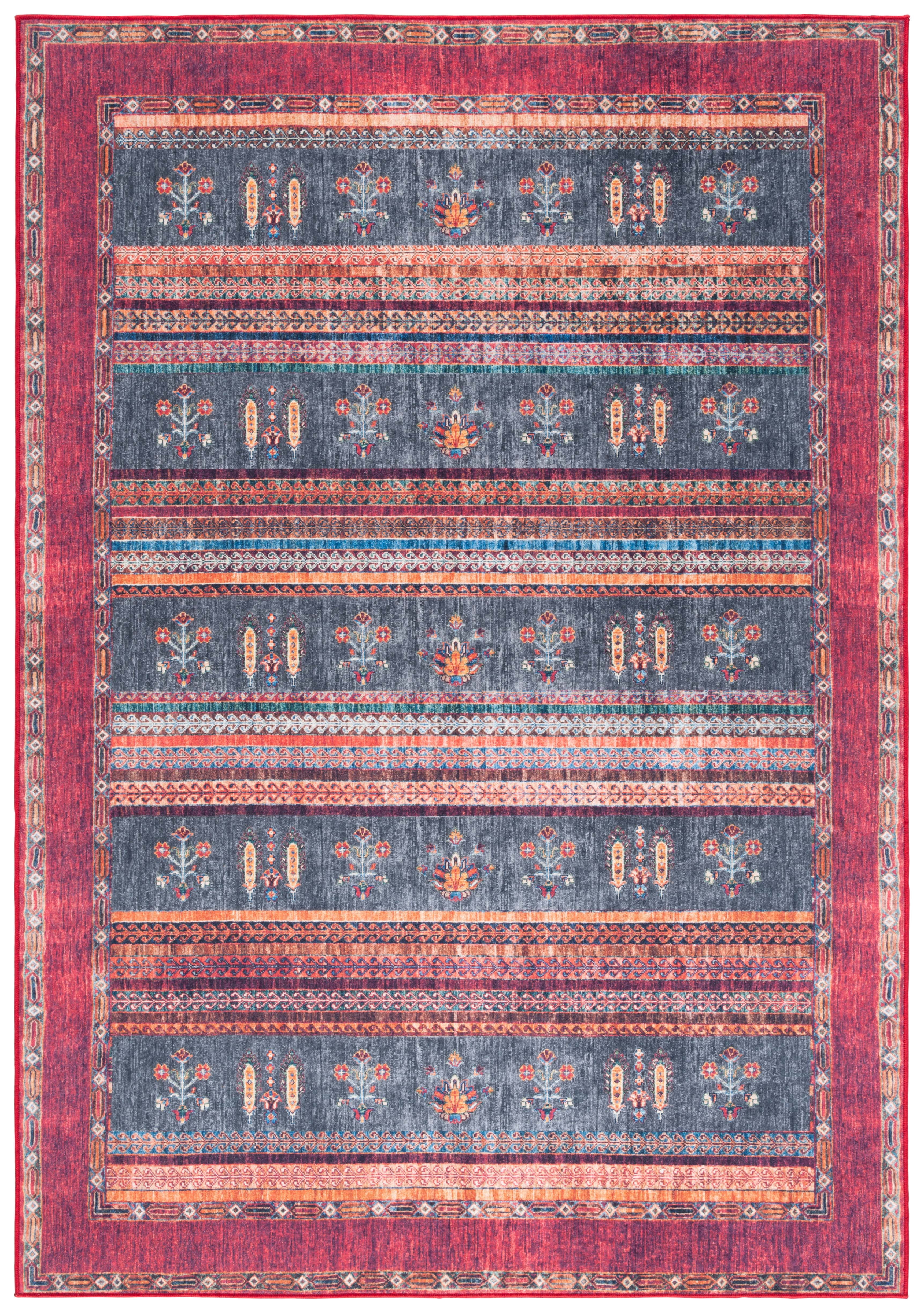 SAFAVIEH Orlando Kaeden Striped Machine Washable Area Rug, Rust/Blue, 8' x 10'