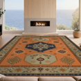thumbnail image 2 of Design&I 2'x3' Ultra Soft Door Mat, Orange Navy Elegance with Symmetrical Intricate Geometric and Floral Motifs, Vintage Fluffy Washable Easy Care Indoor rug for Bedside Entryway, 2 of 3