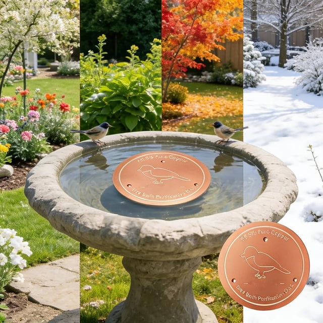 Bird Bath Copper Disk, Water Purifier Cleaner Disc Reduce Scrubbing Safe Clean Water 3 Point Support Long Lasting Low Maintenance Algae Control, for Bird Baths Garden Fountain Outdoor All Season Use
