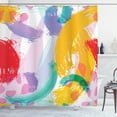 thumbnail image 1 of Abstract Shower Curtain, Watercolor Style Brush Strokes Pattern Curved Stripes Hand Drawn Illustration, Fabric Bathroom Set with Hooks, 69W X 84L Inches Extra Long, Multicolor, by Ambesonne, 1 of 3