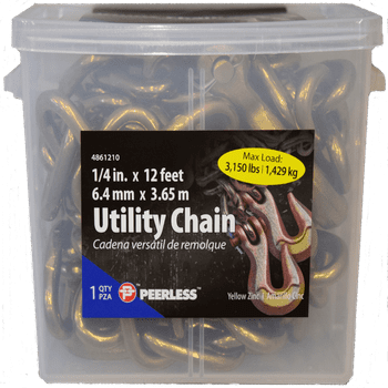 Peerless Chain Utility Yellow Zinc Plated Tow Chain & Hooks, 1/4" x 12', #4861210