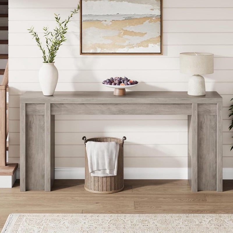 Console Table with 2 Drawers and Shelves, 70-Inch Extra Long Sofa Table for Living Room, Farmhouse Entryway Table with Storage, Narrow Hallway Accent Furniture, Cherry Wood Finish