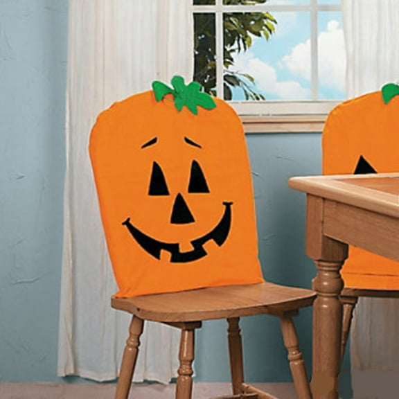 AURIGATE Halloween Chair Covers Set of 2 Halloween Pumpkin Chair Back Cover Non-Woven Fabric Ghost Pumpkin Seat Covers for Chairs Halloween Decorations Indoor