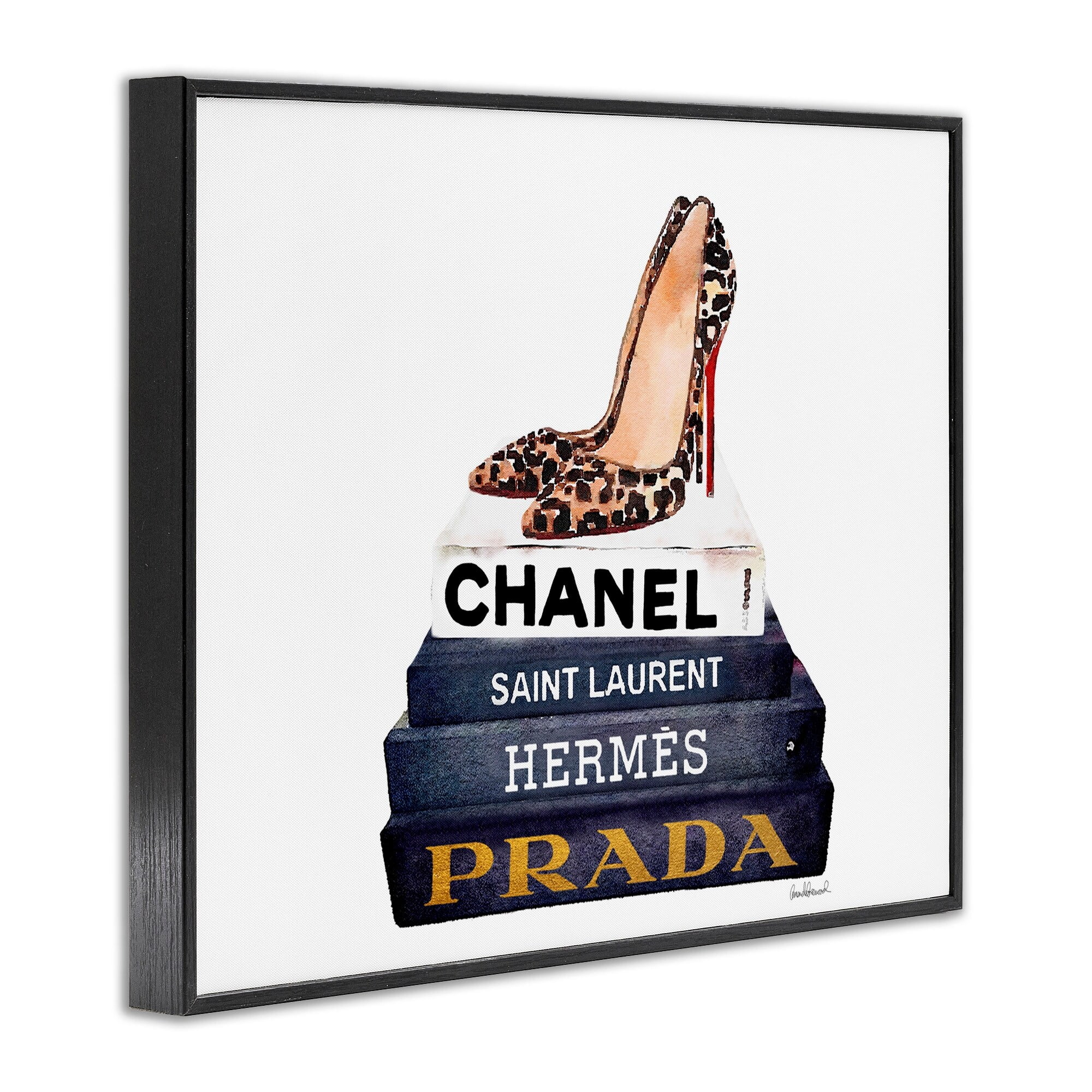 Stupell Industries Glam Fashion Book Set Leopard Pumps Heels Graphic Art Black Framed Art Print Wall Art, 24x30, by Amanda Greenwood