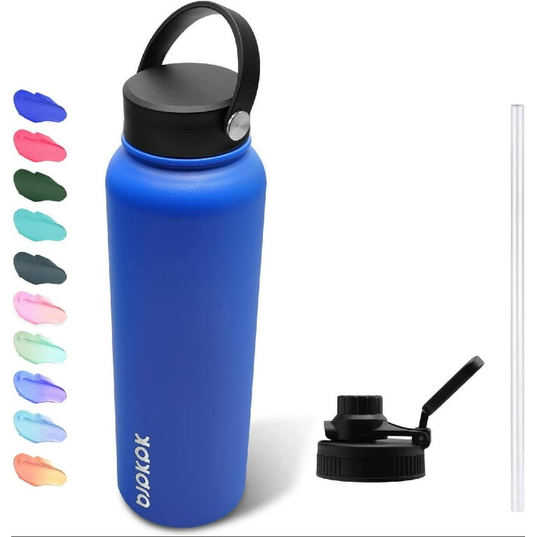 BUZIO Insulated Water Bottle 64 oz with Straw Lid (3 Lids), 64oz Stainless  Steel Bottle Half