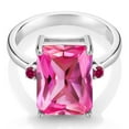thumbnail image 2 of Gem Stone King 925 Sterling Silver Pink Created Sapphire and Red Created Ruby Ring for Women (10.10 Cttw, Emerald Cut 14x10MM, Gemstone September Birthstone, Size 9), 2 of 4