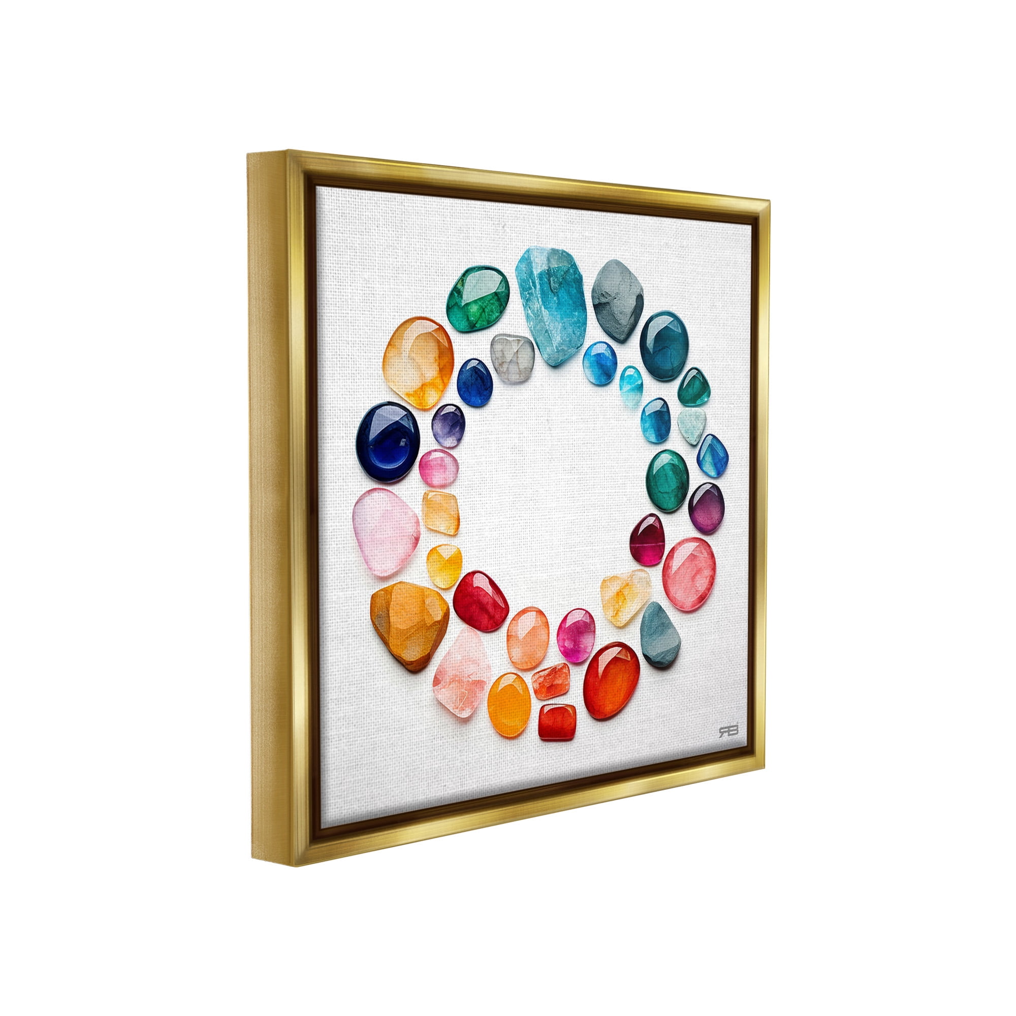 Stupell Industries Gradient Gemstones in Circle Landscape Painting Gold Floater Framed Canvas Art Print Wall Art, 18 x 18