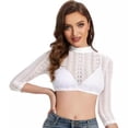 thumbnail image 5 of Women's White Lace Top 3/4 Sleeve Mock Neck Dirndl Blouse Shirt Top for Bavarian Costumes and Festives Celebration, 5 of 9