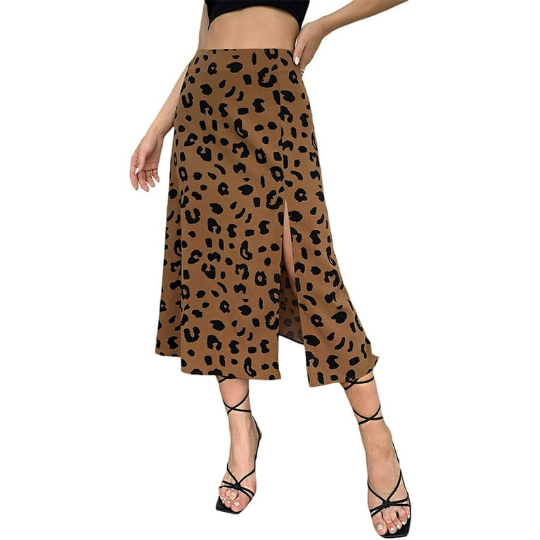 Mid length leopard skirts for ladies cheap