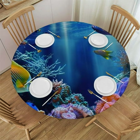 

Orinice Fish Corals Aquarium Round Tablecloth Stain Resistant Washable Indoor Outdoor Kitchen Dining Wedding Parties Waterproof Fabric 100% Polyester 38-42