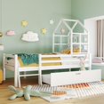 thumbnail image 1 of Cama casita para niños con escalera y cajones, incluye somier, cama alta de madera maciza con protección contra caídas 160x80cm blanca (sin colchón) esquí esquí Gafas de esquí, 1 of 5