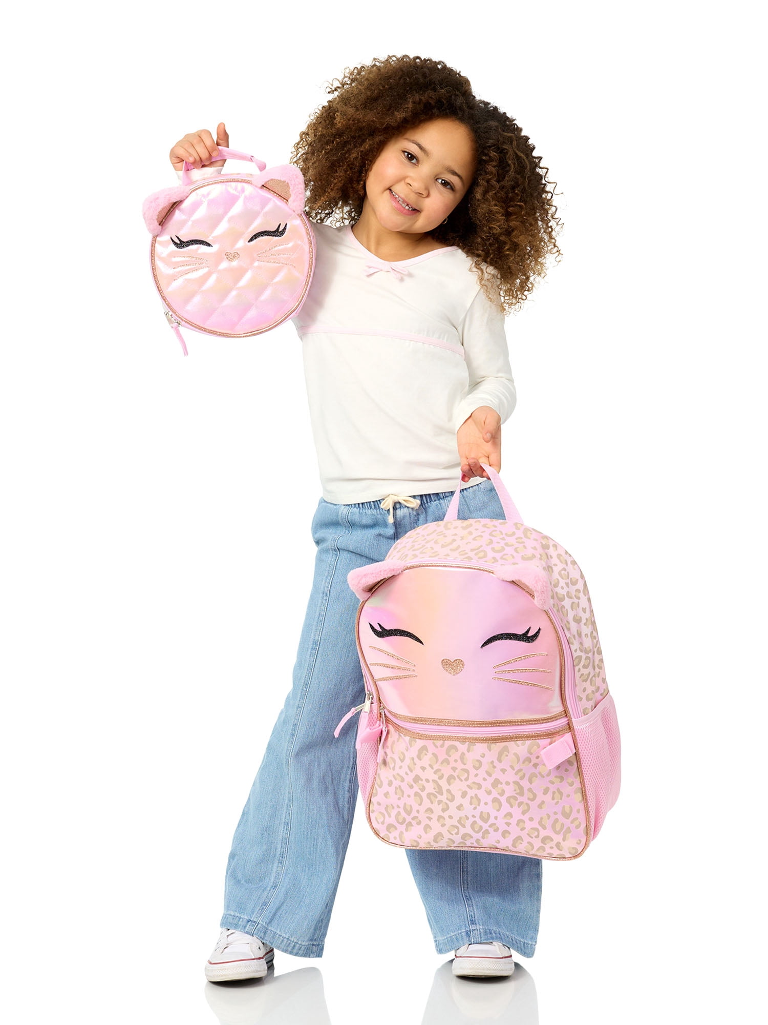 Wonder Nation Girl's 17" Leopard Cat Backpack & Lunch Box Set, Pink
