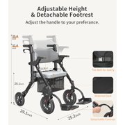 VOCIC Z51 Foldable 4-Wheel Rollator with Seat, Transport Chair & Dual Brakes, Black, 300 lb Limit