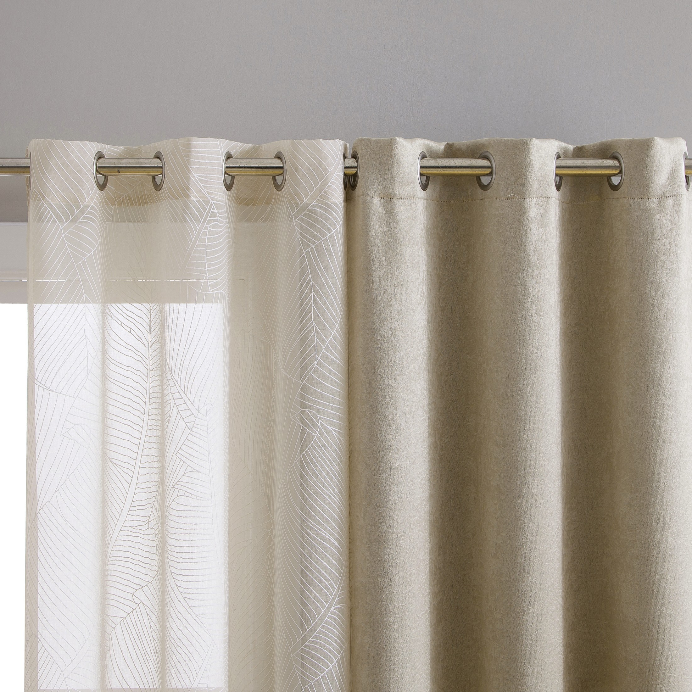 VCNY Home Hudson 4-Piece Leaf Blackout Sheer Curtain Panel Set, Taupe, 38" x 84"