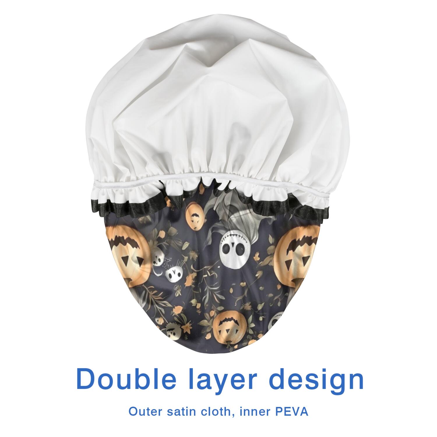 Shower Caps,Nightmare Before Christmas Halloween Pattern Waterproof Shower Cap for Women 4 Pieces,Double Reusable Hair Cover for Shower PEVA Elastic Stretch Hem