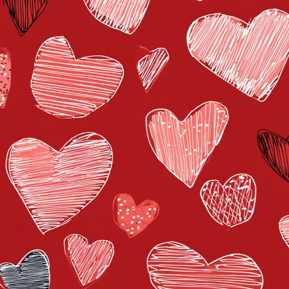 Peel and Stick Wallpaper Hand Drawn Hearts Red White Pink Doodle Style Wall Mural 17.7in x 9.8ft Self Adhesive Removable Wall Paper Renter Friendly Wallpaper for Kids Bedroom Livingroom