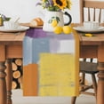 thumbnail image 5 of Burlap Table Runner 120 Inches Long, Orange Oil Painting Gradient Abstract Geometric Non-Slip Kitchen Table Runners for Dining Room Everyday Use Table Decorations Purple Color Blocks Watercolor Art, 5 of 9