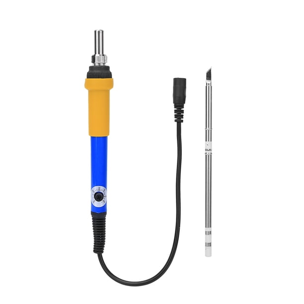 Soldador eléctrico con temperatura ajustable y calentamiento rápido, kit de bricolaje, 200-400 °C, 12-24 V CC (azul y amarillo)