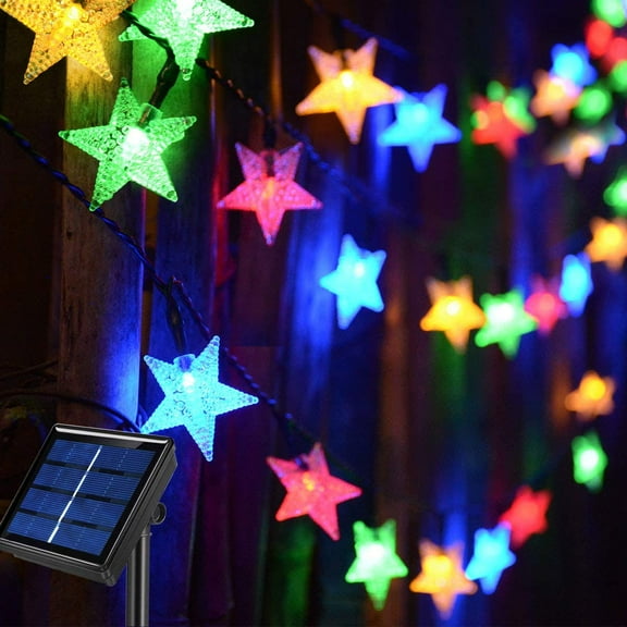 Solar String Fairy Lights Outdoor, 23ft 50 LED Waterproof Star Twinkle Decorative Lights for Garden,Patio Post,Deck,Canopy,Gazebo,Porch,Pergola,Balcony,Backyard Fence,Party Decor Multicolor