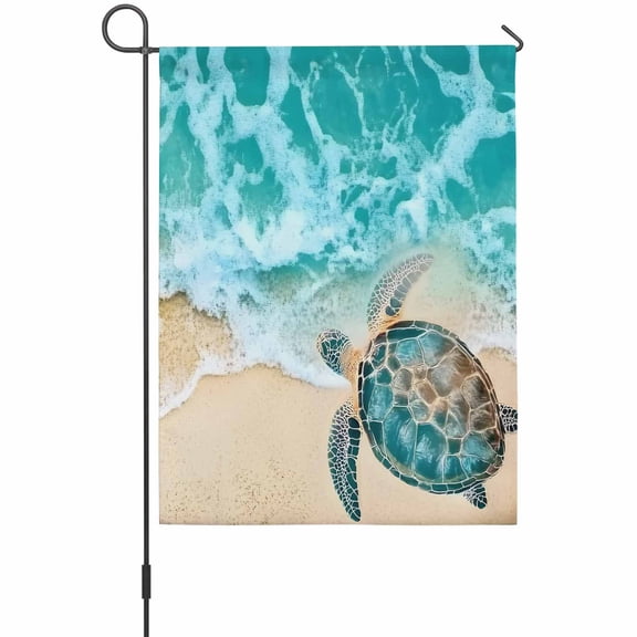 Teal Sea Turtle Garden Flags For Outdoor, Beach Ocean Wave Small Double Side Yard Flags Weather Proof Garden Decor for Lawn Outside Holiday 12 x 18 Inches