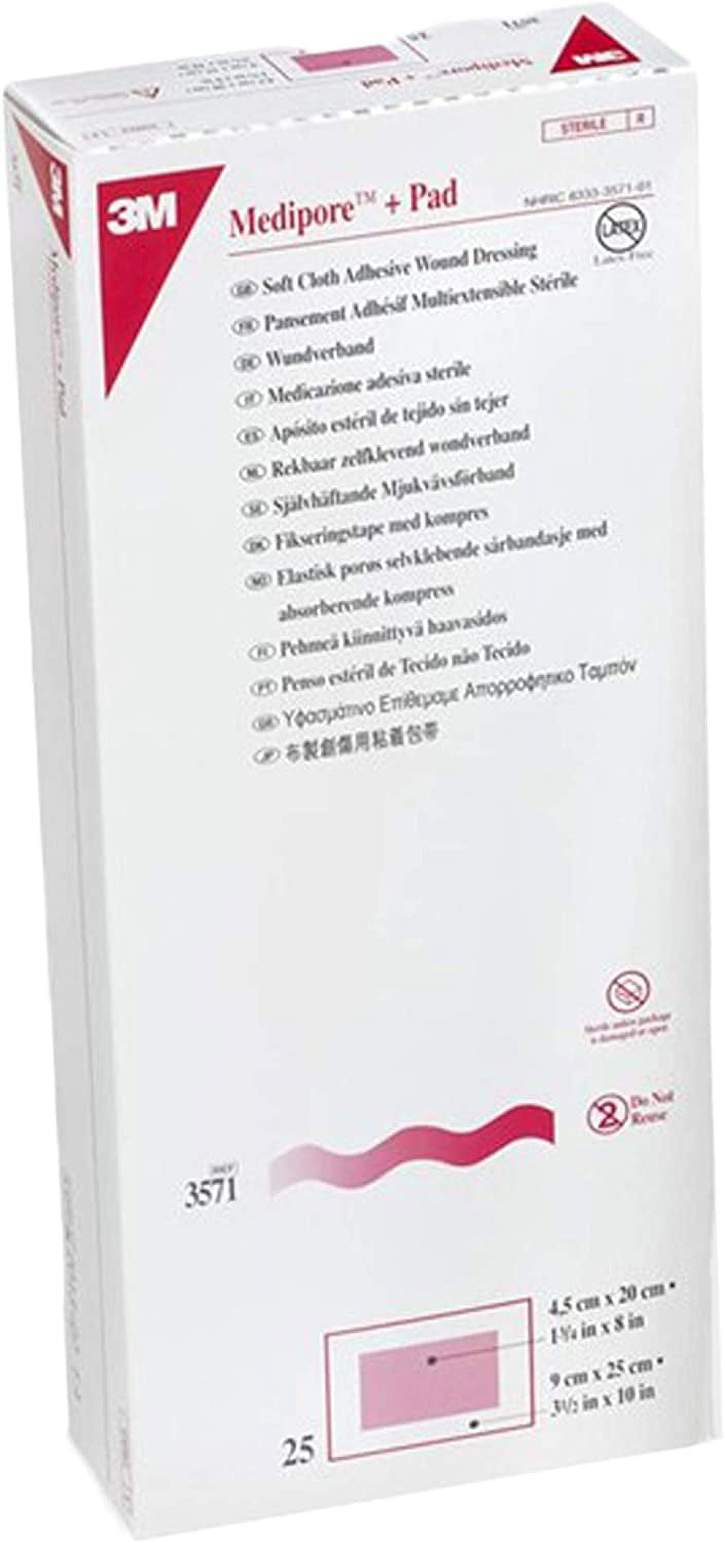 3M Medipore Plus Pad Soft Cloth Adhesive Wound Dressings - 3 1/2" x 10" - 1 box (25 Each)