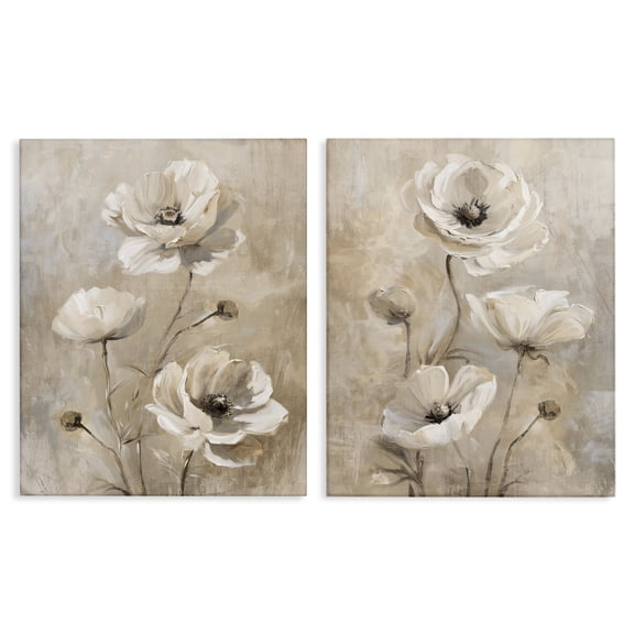 Stupell Industries Neutral Toned Flora Plants & Flowers Painting Wrapped Canvas Art Print Wall Art, 16 x 20, Set of 2