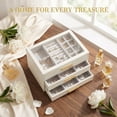 thumbnail image 3 of Jewelry Box for Women, Glass Lid Jewelry Organizer with 3 Drawers for Necklaces Rings Earrings Bracelets Mother Day Gift for Mom - Cloud White, 3 of 7