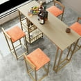 thumbnail image 5 of Yardi Yarda Bar Table and Chairs 5-Piece Set, Bar Table with Storage Function and Gold Frame, Bar Chair with Brown Tabletop and Blue Cushion, Orange, 5 of 19