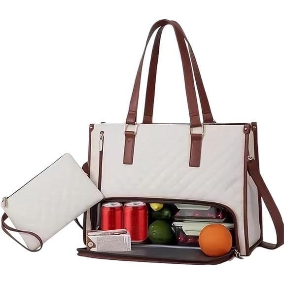 3 In 1 Tote Bag,15.6In Office/Travel/Casual Quilted Tote Laptop Lunch Bag for Women with Compartment