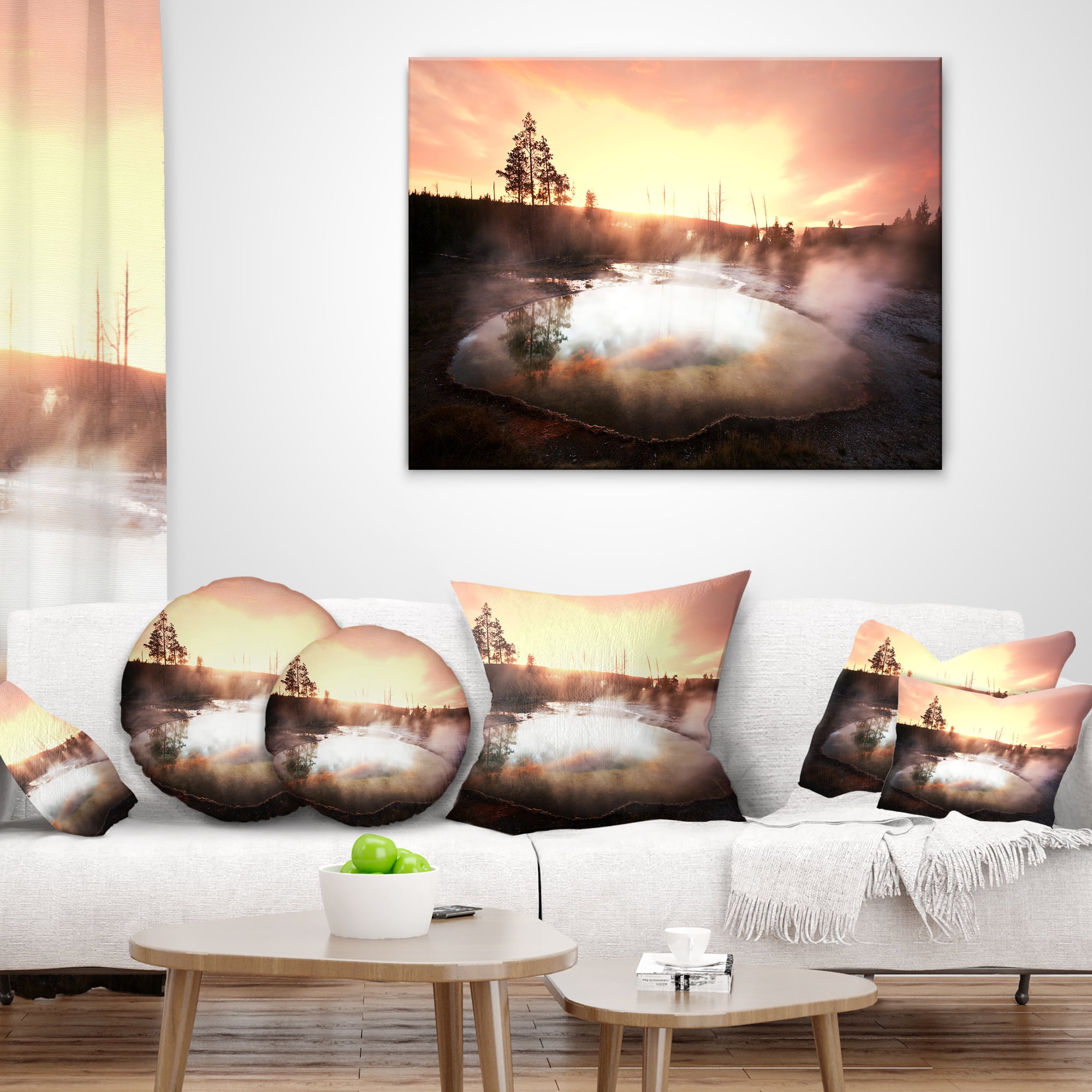 Designart Evening at Morning Glory Pool - Landscape Photography Throw Pillow - 18x18