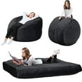 thumbnail image 1 of 5 ft Convertible Bean Bag Chair for Adults & Kids - 2‑in‑1 Lounger & Bed with Washable Cover, High-Density Foam, Flannel Fabric - Black, 1 of 6